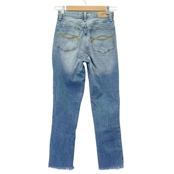 Abercrombie & Fitch A&F Mom Jean Button Fly Crop Medium Wash Raw Hem Size 25 | 0 - Picture 3 of 10